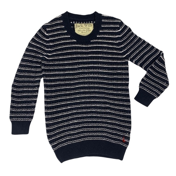 JACK WILLS Navy Blue & White Striped Knit Crewneck Sweater - Picture 1 of 4